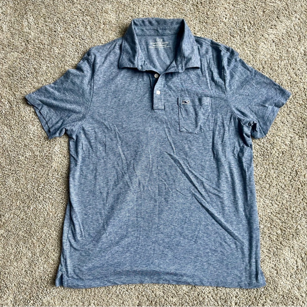 Vineyard Vines Edgartown Polo Shirt Blue Short Sleeve Golf Stretch Men's Size L